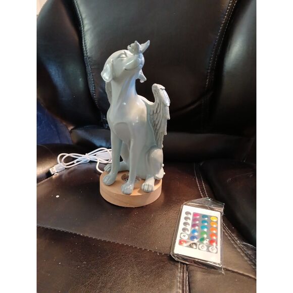 8.3" Angel Dog Garden Statue with Light Base & Remote Inside Outside - Picture 9 of 11